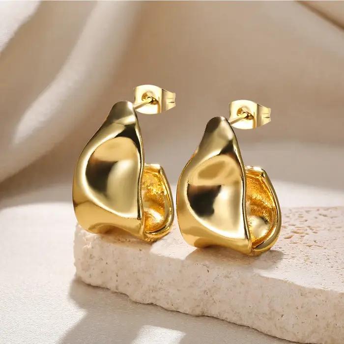 Tendances forme géométrique irrégulière créole boucles d'oreilles couleur or acier inoxydable