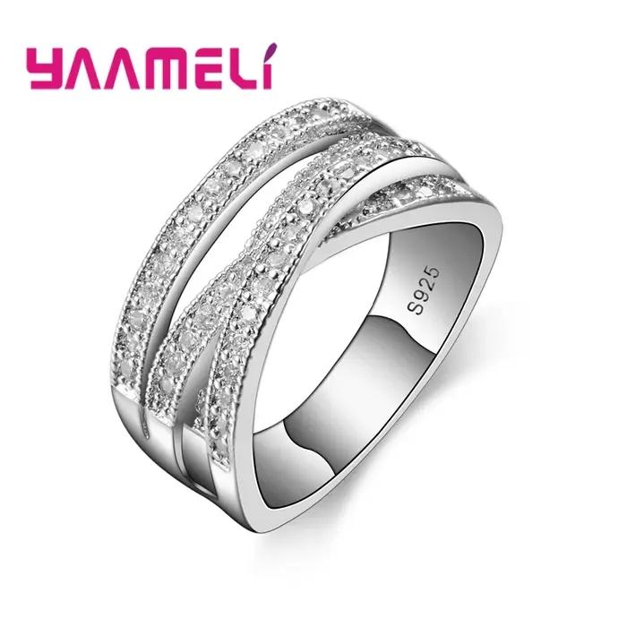 Bagues en argent regardé 925 pour hommes et femmes, incrustation de cristal, croix de passage, bijou