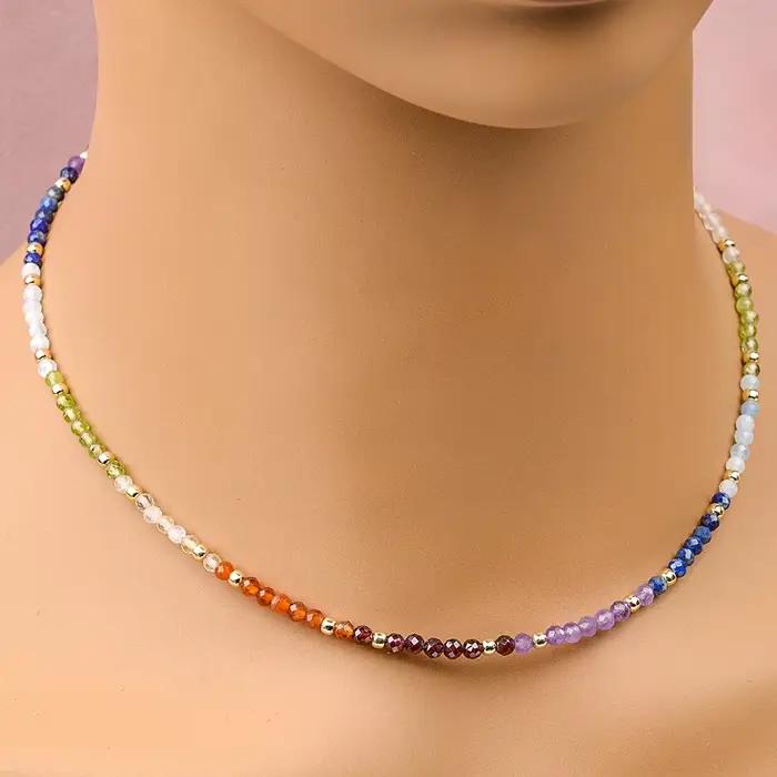Collier bohème 3mm pierre naturelle grenat Agate rouge Citrine péridot aigue-marine Lapis améthyste perles rondes à facettes pour femmes hommes
