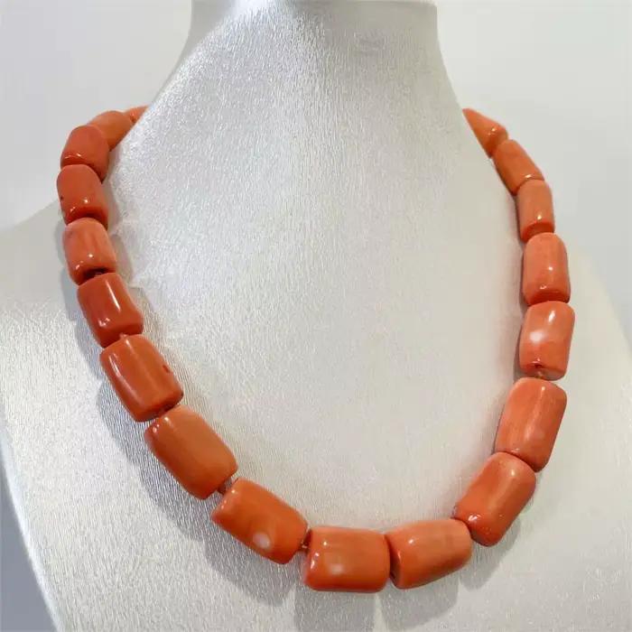 Collier de luxe géométrique en corail orange, pierre précieuse irrégulière, chaîne simple en lasso, ras-du-cou pour femme, bijoux de mariage et d'amour