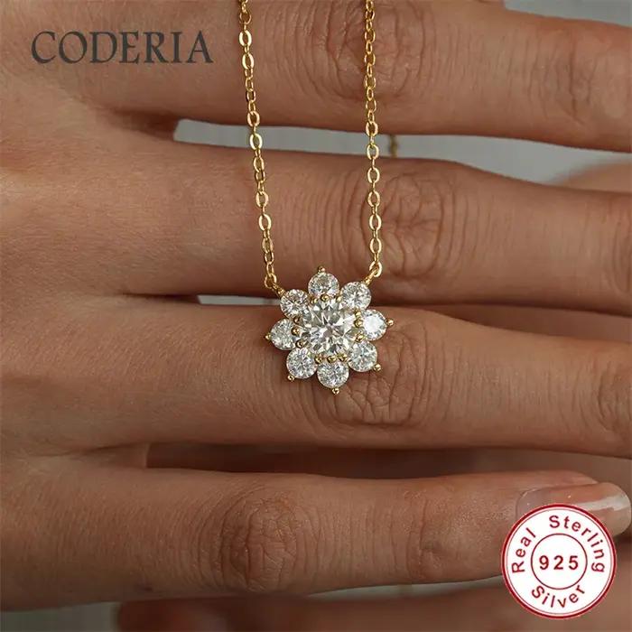 Pendentif tournesol classique 1 Carat D couleur VVS1 3EX diamant Moissanite argent S925 collier 14K plaqué or chaîne femmes bijoux