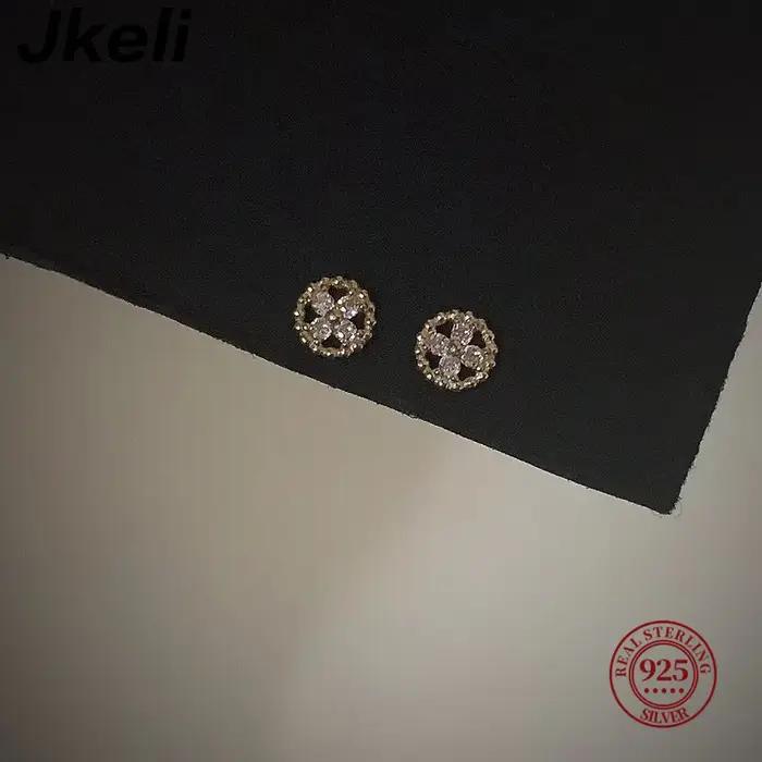 Jkeli Mini boucles d'oreilles en argent Sterling S925 plaqué or 14 carats bord de haricot croix fleur ornée disque rond bijoux de mode