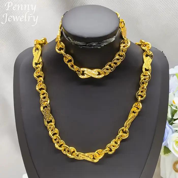 Ensemble de bijoux plaqué or 22 carats de Dubaï pour hommes et femmes, collier et bracelet hip-hop, bijoux de fiançailles tendance pour les fêtes et les mariages