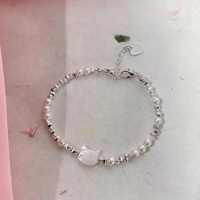 Bracelet en argent regardé 925 pour femme, chat, chaton, perles mignonnes, punk, géométrique, mode fille, bijoux, cadeau, livraison directe, vente en gros