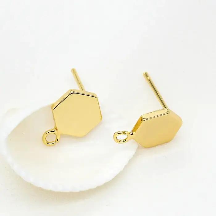 Boucles d'oreilles hexagonales plaquées or 14 carats, boucle d'oreille simple, crochet, matériel de bijoux pour le bricolage, boucle d'oreille exécutive, vente en gros, 6 pièces