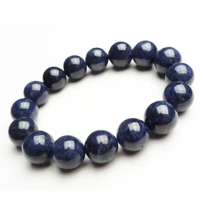 Bracelet en saphir bleu naturel pour femmes et hommes, grandes perles rondes, extensible, occasion spéciale, soirée, élégance, bijou rare, style moderne, cristal et pierre principale, bijoux de luxe, cadeau spécial