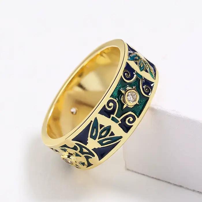 Bague créative en or 18 carats en émail fait à la main pour femmes