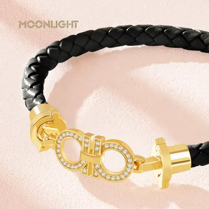Bracelet rond en cuir véritable tressé pour femme