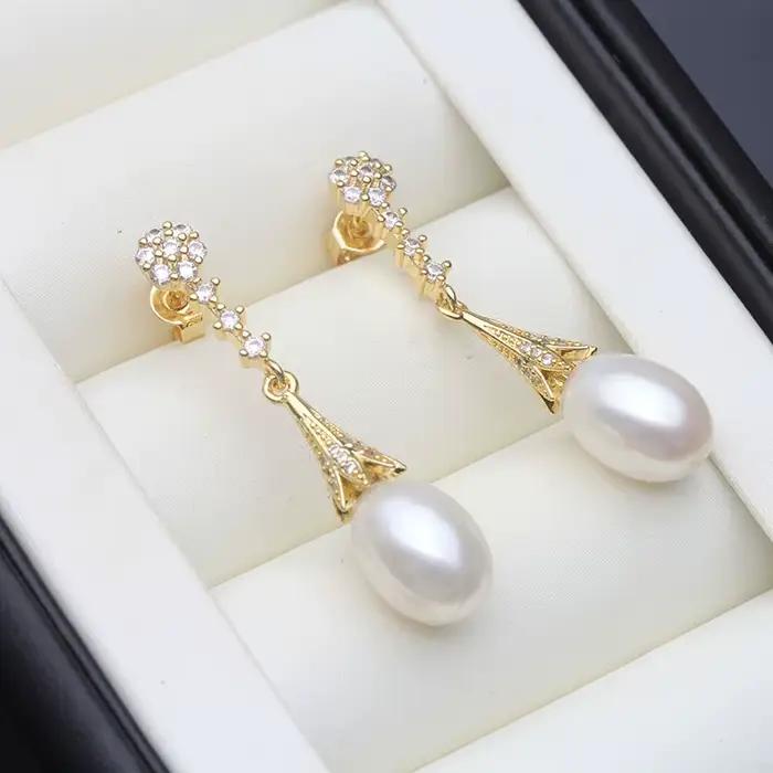 Boucles d'oreilles en perles d'eau douce naturelles, boucles d'oreilles en argent 925 pour femme, mariée, avec perles blanches, cadeau d'anniversaire, noir et blanc