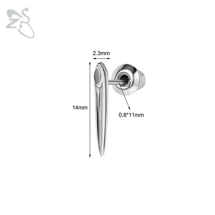 ZS 1 pièce 20G 925 boucles d'oreilles en argent Sterling pour femmes filles baguette forme clous d'oreille Helix Cartilage Piercing bijoux 14MM/24MM