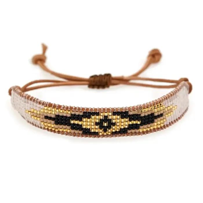 Bracelet de perles de riz géométrique rétro tissé à la main bohême réglable pour femmes mode original simple occassions spéciales