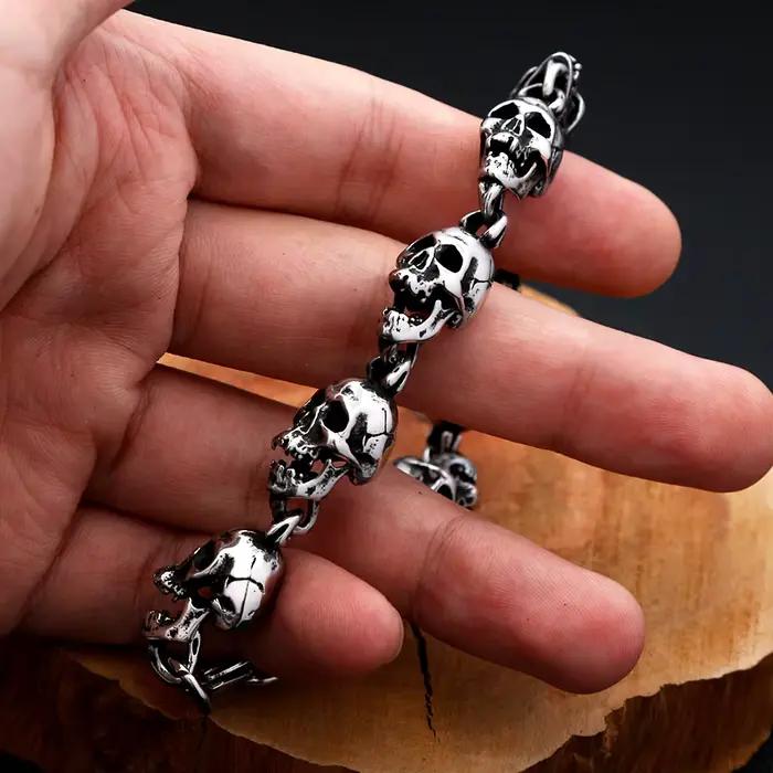 Bracelet gothique Hip Hop en acier inoxydable 316L, Rock Punk, crâne complet, pour hommes et femmes, bijoux d'équitation en moto, cadeau