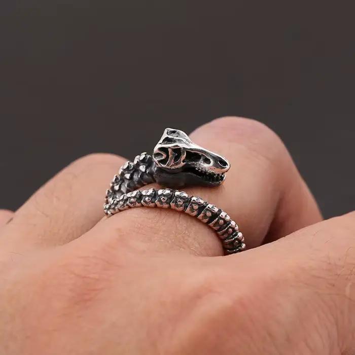 Buyee 925 en argent Sterling dinosaure os anneau audacieux grand anneau de déclaration pour hommes femmes mode Unique Fine mode bijoux cadeau