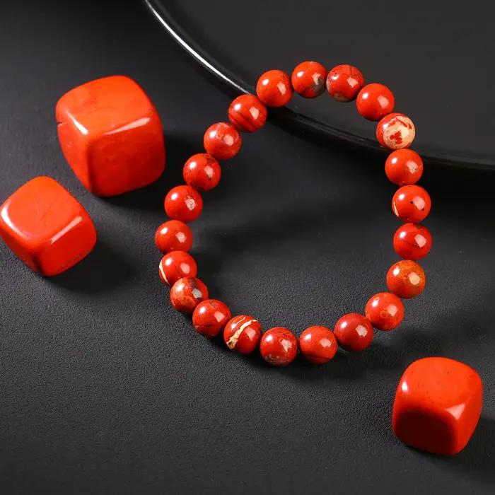 Bracelet en pierre naturelle de jaspe rouge pour femmes et hommes