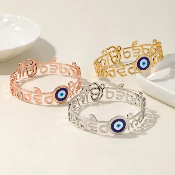Bracelet œil du diable Punjabi Sikhism, en acier inoxydable 18 carats, cristal de glace, zircone, cadeau, symbole Unique, bijoux religieux