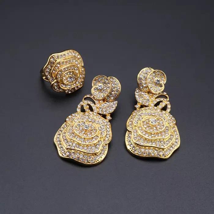 Ensemble de Bijoux de Luxe en Cristal Or et Argent pour Femmes Occasions Spéciales Mariage Fête Anniversaire
