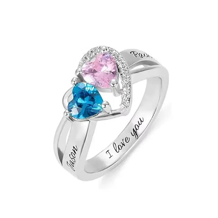 Bague personnalisée gravée avec nom, Bague Mère Personnalisée avec 1-2 Pierres de Naissance, Bagues