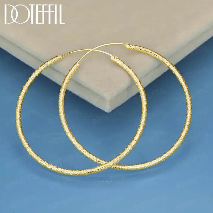 DOTEFFIL 50mm 18K or mat rond cercle boucle d'oreille pour femme mariage fiançailles fête mode charm