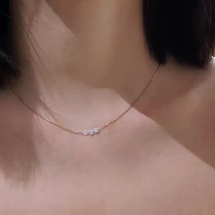 ANENJERY – collier fin à trois Zircons pour femmes