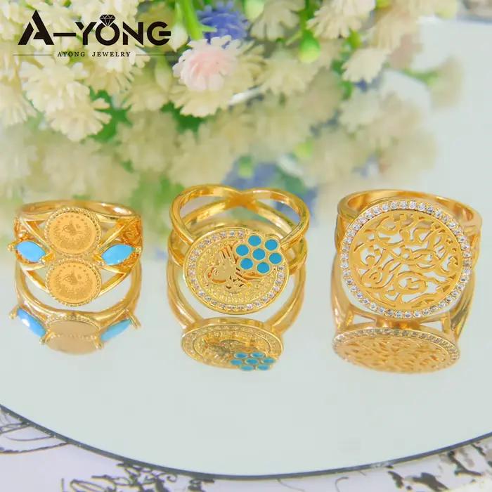 Bague de couple couleur or dubaï plaqué or 21 carats, bague islamique italienne en zircone exquise pour femmes éthiopiennes, bijoux cadeaux de fête quotidiens