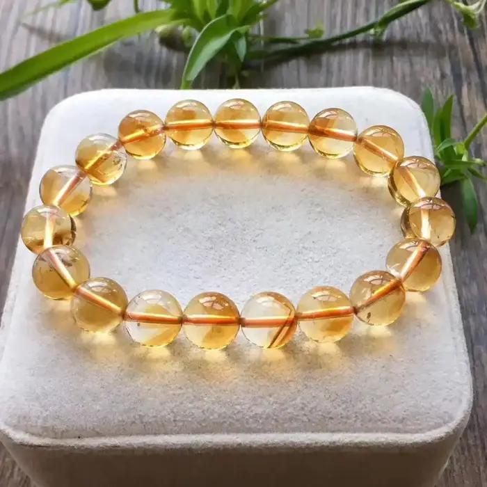Bracelet en citrine naturelle véritable pour femmes et hommes, perles rondes de 7 à 12 mm, bracelet à brins pour occasions spéciales et cadeau d'anniversaire
