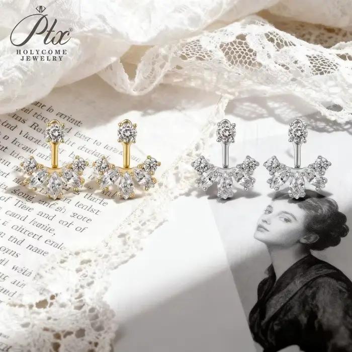 Boucles d'oreilles Moissanite avec rondes + Marquise, design léger et élégant, adaptées aux mariages, dattes, fêtes et bijoux cadeaux
