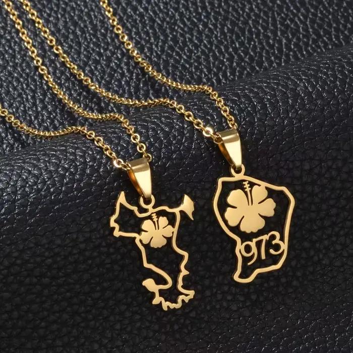 Collier pendentif carte de la Guyane française 973, Guadeloupe, Mayotte, 1 pièce, pour femme, bijoux en acier inoxydable # 593762