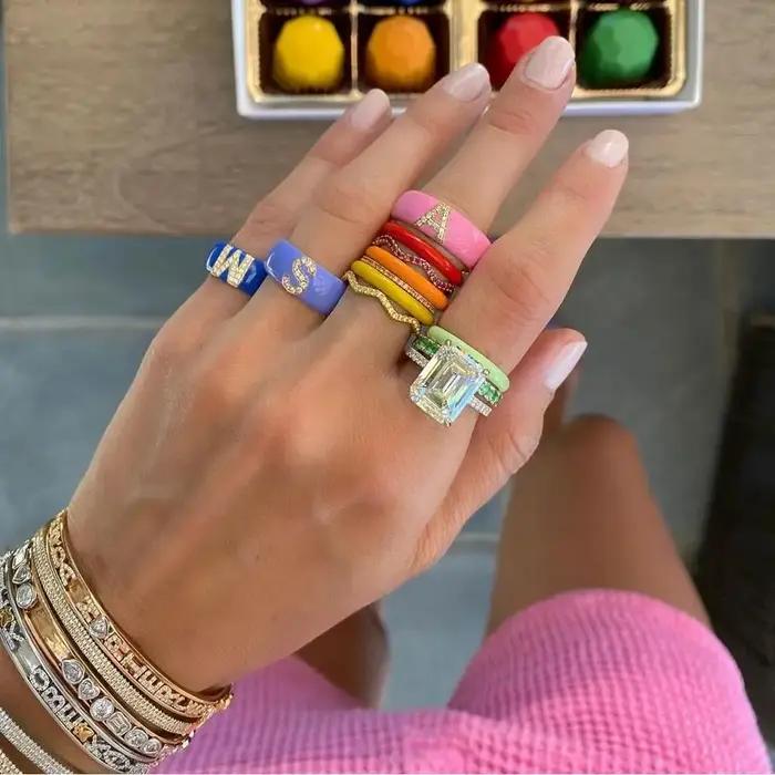 Bague personnalisable en émail bleu rose avec 26 lettres alphabet pour femmes, tracker d'humeur, cadeau d'engagement, mariage, occasions spéciales