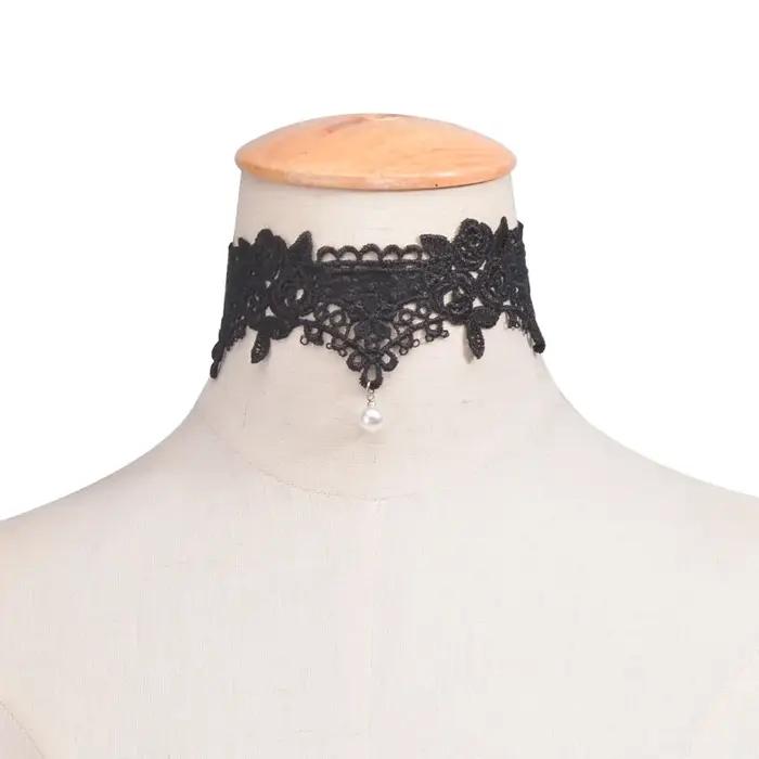 Collier Ras Du Cou Vintage Dentelle Noire Plaquée Argent Antique Pour Femme Occasions Spéciales
