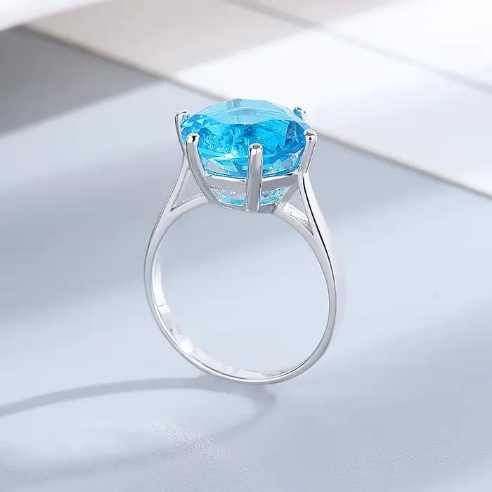 Bijoux pour femmes S925 bagues en argent saphir bleu Zircon bague de mariage ovale