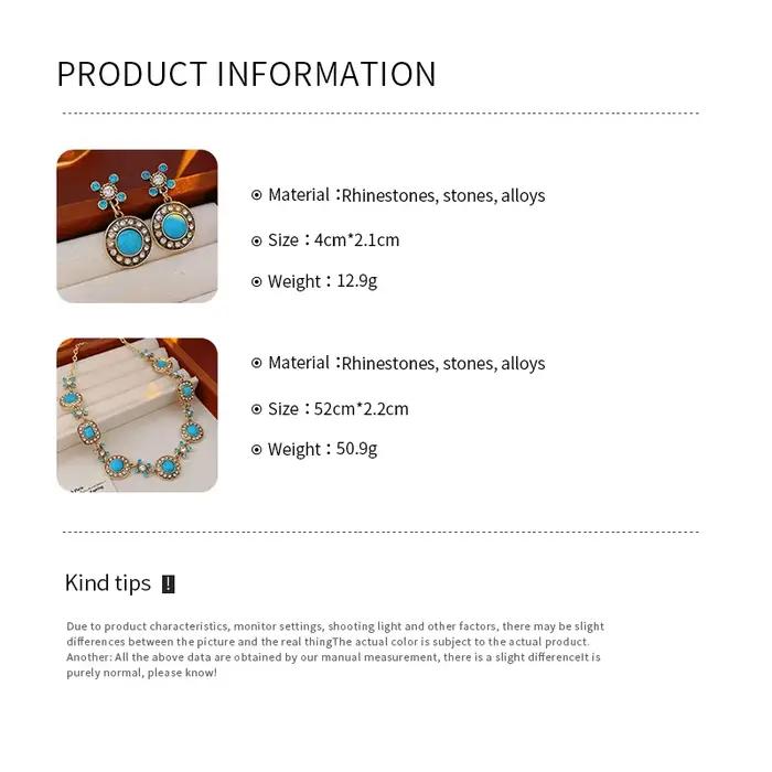 Ensemble de bijoux pour femme élégant et tendance, collier avec pendentif en pierre ronde médiévale, boucles d'oreilles pendantes, réglable, incrusté de strass, N1