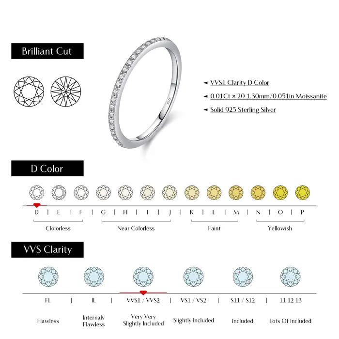 MODIAN Simple éternité Moissanite bague 925 en argent Sterling scintillant Simple mince anneaux de mariage pour les femmes bijoux fins