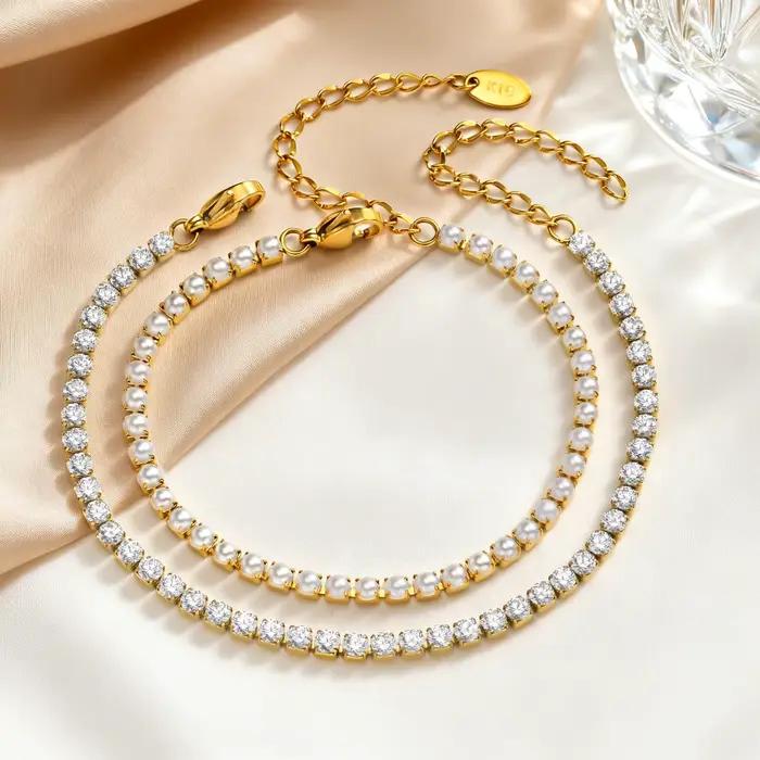 Bracelet de tennis en acier inoxydable à maillons géométriques et cubic zirconia pour femme