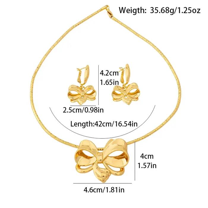Ensemble de bijoux de luxe pour femmes design nœud papillon or jaune clair collier et boucles d'oreilles élégants pour occasions spéciales