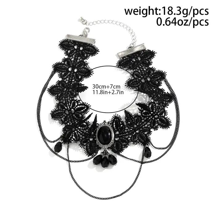 Lacteo gothique noir dentelle corde chaîne collier perles de cristal géométrique charme Sautoirs