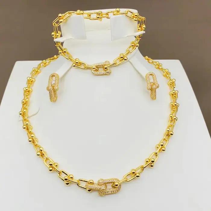 Parure de bijoux en perles de bambou africaines plaquée or 24 carats pour femme