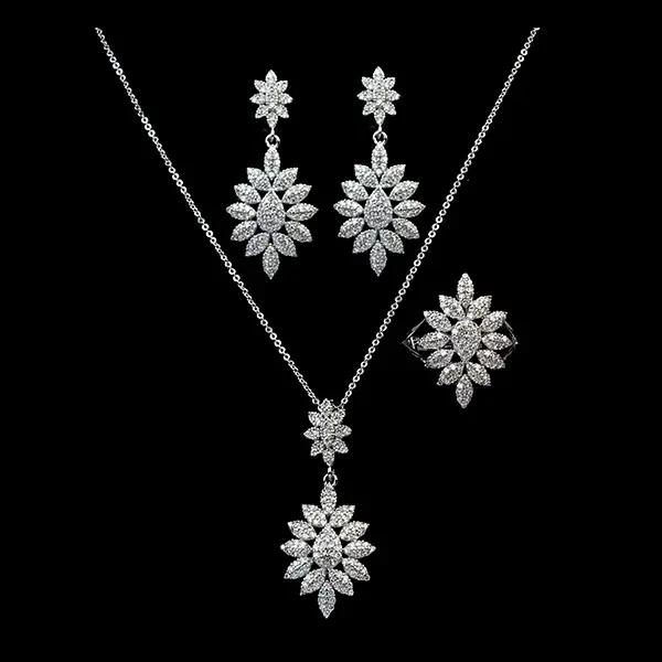HADIYANA ensembles de bijoux breloques élégantes cadeau collier boucles d'oreilles et bague 3 pièces ensemble