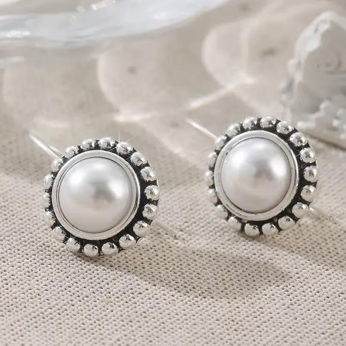 Boucles d'oreilles pendantes en perles synthétiques incrustées pour femmes