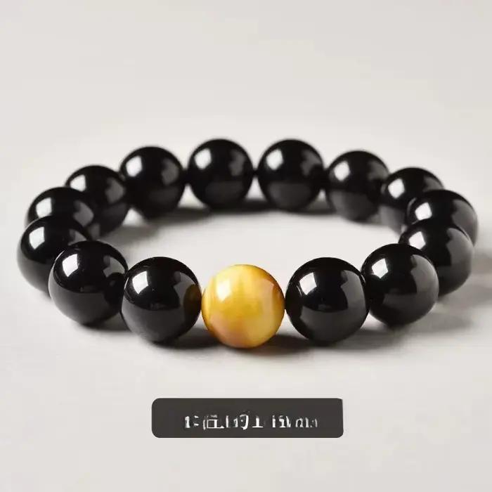 Bracelet en Obsidienne Noire Naturelle pour Femme, Cadeau Simple et Original, Bracelet en Cristal Oe
