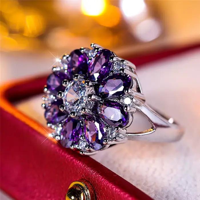 Bague de fiançailles de luxe en cristal violet pour femmes