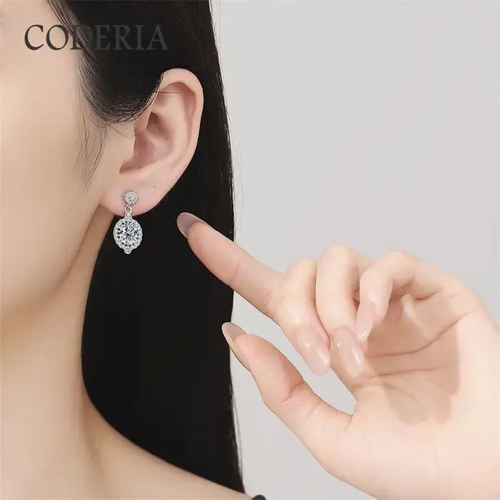6*8mm 1.5 Carat ovale Moisanne boucles d'oreilles femmes bijoux de mariage cadeau 925 argent Sterling plaqué or 18K
