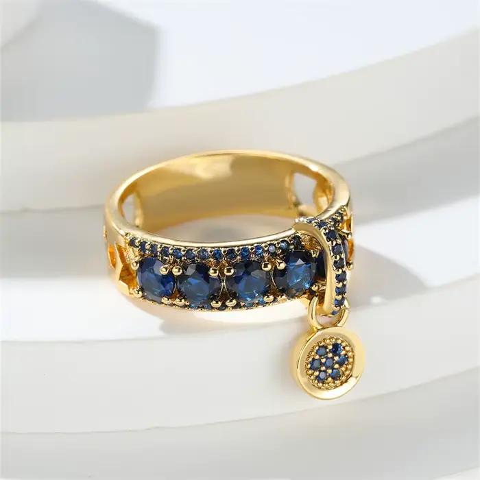 Bague Vintage en Pierre Bleu Royal Or Jaune Style Mode Pour Fiançailles Mariage Anniversaire Cadeau Occasions Spéciales