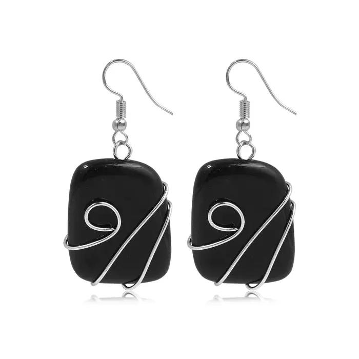 Boucles d'oreilles en pierres précieuses carrées en soie avec jade naturel améthyste cristal blanc obsidienne pour femmes occasions spéciales