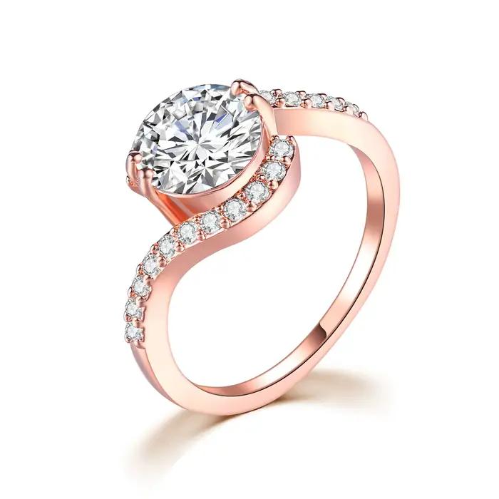 Double juste CZ pierre femmes anneaux bijoux mode or Rose couleur cristal de mariage bandes pour Couple bijoux DFR036