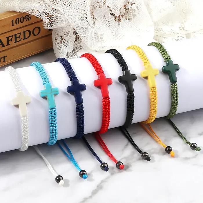 Bracelet croix de jésus tissé à la main pour hommes et femmes