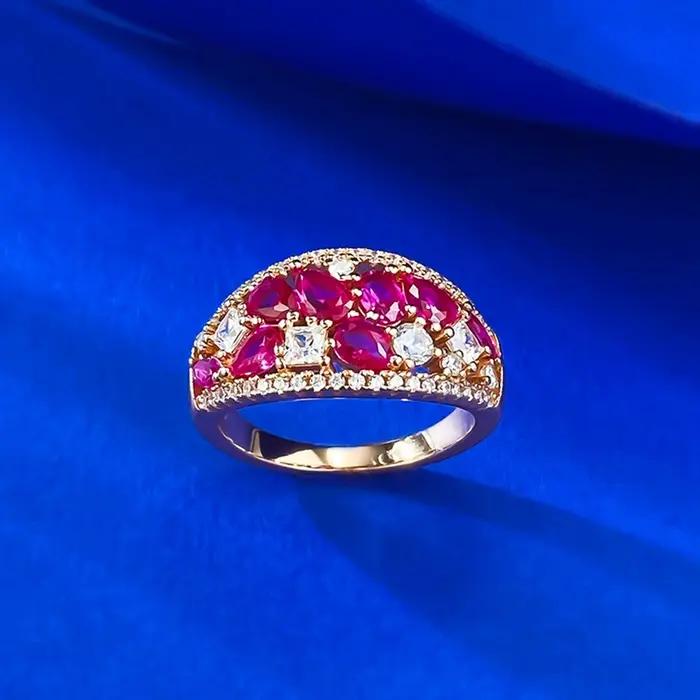 Bague en argent sterling 925 sertie de rubis haute teneur en carbone élégante alliance de mariage pour femmes occasions spéciales et cadeaux d'anniversaire