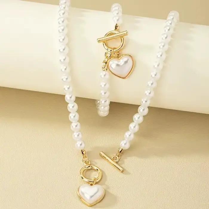 Ensemble de bijoux aux formes de coeurs en plastique doré pour femmes, mariage, banquets, fêtes, festivals, cadeaux