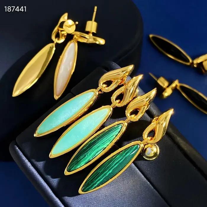 Top qualité 925 argent naturel blanc coquille/Agata noire/Malachite/Turquoise oreille goutte balancent longues boucles d'oreilles Art déco bijoux