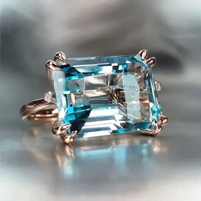 Huitan Solitaire – bague à 4 griffes bleu ciel pour femmes