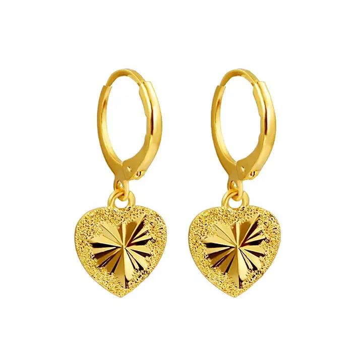 Boucles d'oreilles pendantes en or jaune 24 carats pour femmes